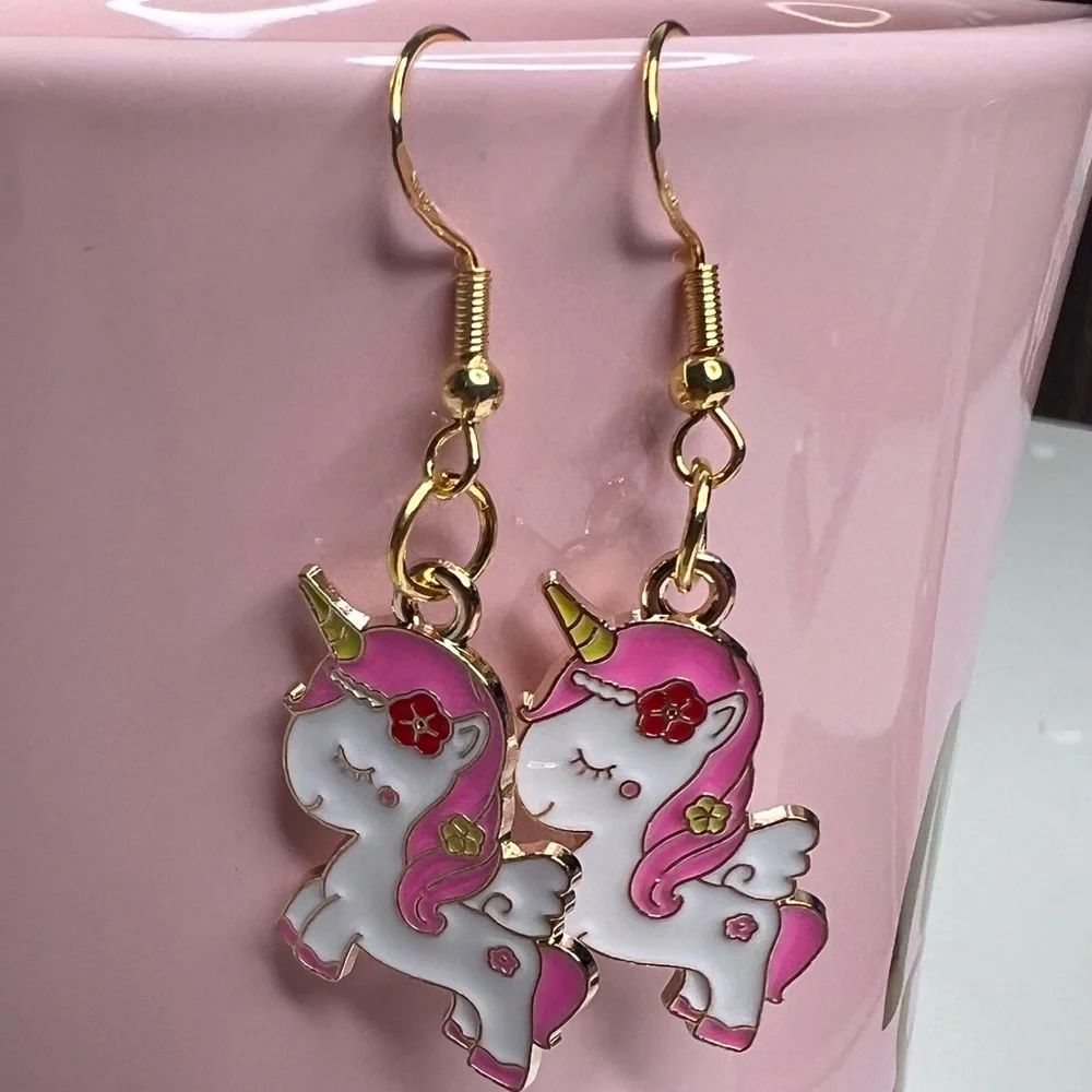 I1 - 925 Sterling Hook Earring with kawaii unicorn pony - Picture 2 of 4